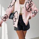 Frenchy cardigan casual de mujer con bloqueo de color y estampado floral, para otono/invierno