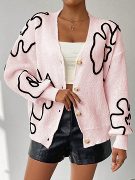 Frenchy cardigan casual de mujer con bloqueo de color y estampado floral, para otono/invierno
