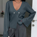 Cardigan de mujer de unicolor, con cuello en v, abotonadura delante y hombros caidos