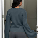 Cardigan de mujer de unicolor con cuello en v, botones delanteros y hombros caidos