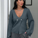 Cardigan de mujer de unicolor, con cuello en v, abotonadura delante y hombros caidos