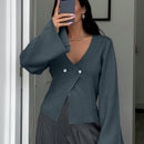 Cardigan de mujer de unicolor, con cuello en v, abotonadura delante y hombros caidos