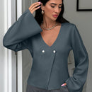 Cardigan de mujer de unicolor con cuello en v, botones delanteros y hombros caidos