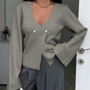 Cardigan de mujer de unicolor, con cuello en v, abotonadura delante y hombros caidos