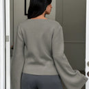 Cardigan de mujer de unicolor con cuello en v, botones delanteros y hombros caidos