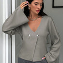 Cardigan de mujer de unicolor, con cuello en v, abotonadura delante y hombros caidos