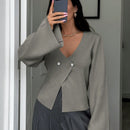 Cardigan de mujer de unicolor con cuello en v, botones delanteros y hombros caidos