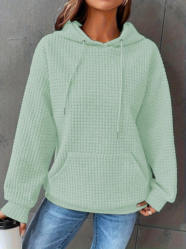 1 pieza sudadera con capucha de ajuste holgado y manga larga, de un solo color, tejido de jacquard, con bolsillo