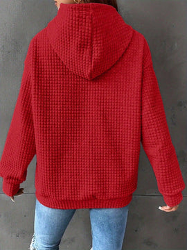 1 pieza sudadera con capucha de ajuste holgado y manga larga, de un solo color, tejido de jacquard, con bolsillo