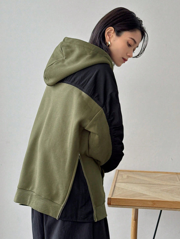 Friful sudadera con capucha holgada de manga larga con bloques de color para mujer en otono