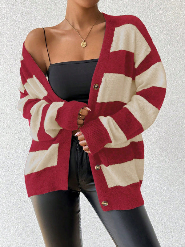 Essnce nuevo cardigan de mujer de punto de imitacion de vison cachemira a rayas, para otono/invierno