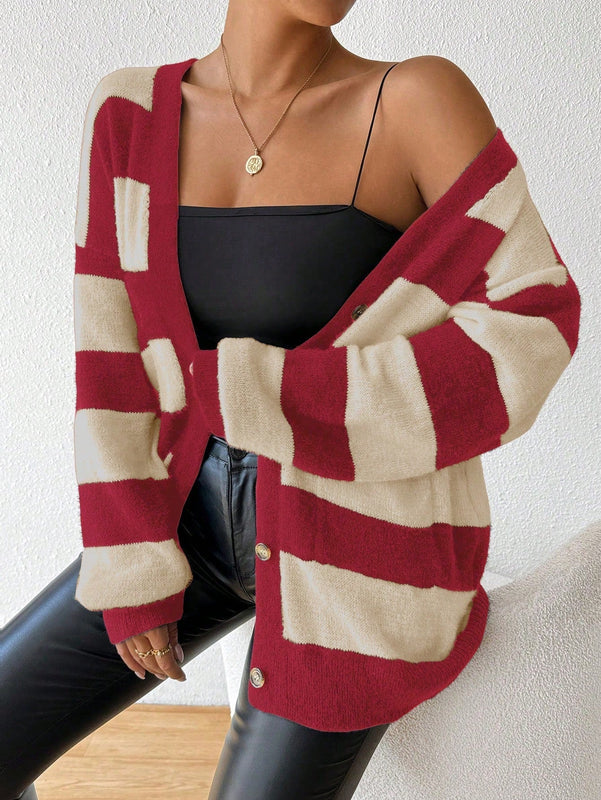 Essnce nuevo cardigan de mujer de punto de imitacion de vison cachemira a rayas, para otono/invierno