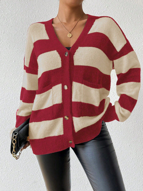 Essnce nuevo cardigan de mujer de punto de imitacion de vison cachemira a rayas, para otono/invierno