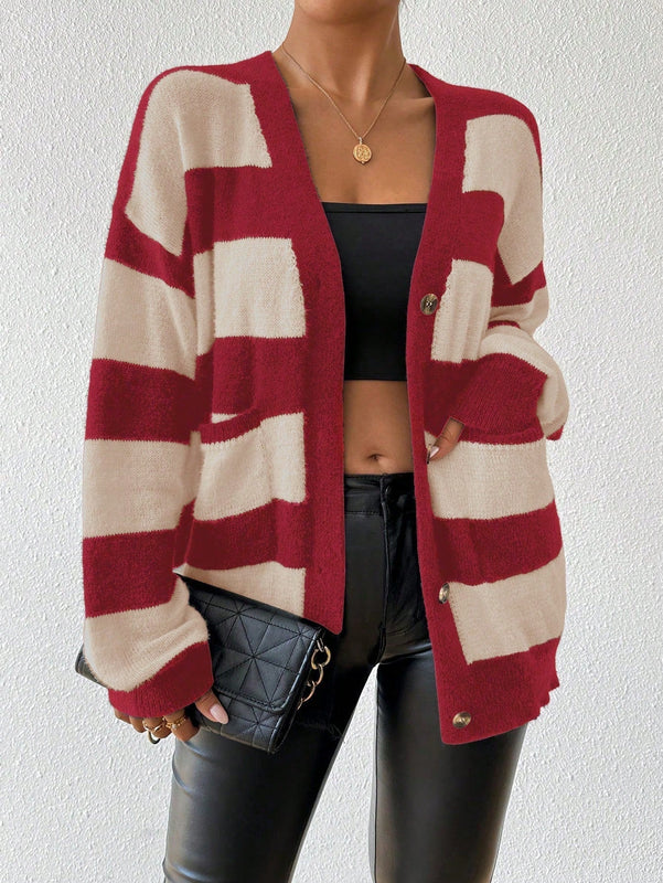 Essnce nuevo cardigan de mujer de punto de imitacion de vison cachemira a rayas, para otono/invierno