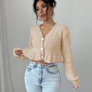 Raffinea blusa casual de manga larga con botones de unicolor, para uso diario