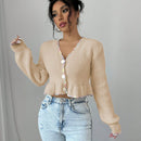 Raffinea blusa casual de manga larga con botones de unicolor, para uso diario