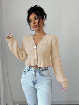 Raffinea blusa casual de manga larga con botones de unicolor, para uso diario