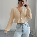 Raffinea blusa casual de manga larga con botones de unicolor, para uso diario