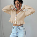 Raffinea blusa casual de manga larga con botones de unicolor, para uso diario
