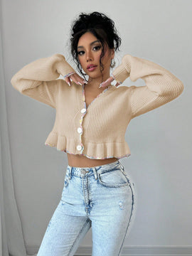 Raffinea blusa casual de manga larga con botones de unicolor, para uso diario