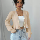 Raffinea blusa casual de manga larga con botones de unicolor, para uso diario