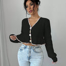 Raffinea blusa casual de manga larga con botones de unicolor, para uso diario