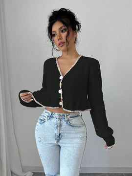 Raffinea blusa casual de manga larga con botones de unicolor, para uso diario