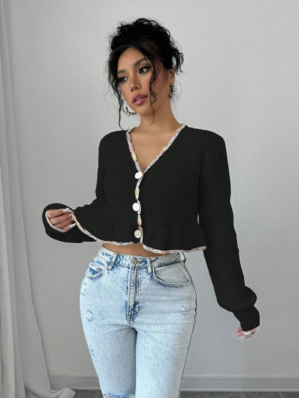 Raffinea blusa casual de manga larga con botones de unicolor, para uso diario