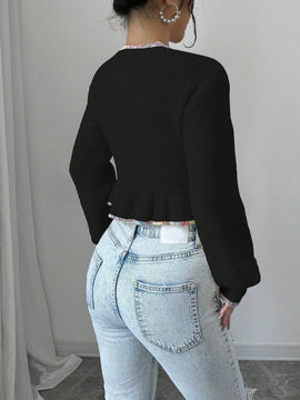 Raffinea blusa casual de manga larga con botones de unicolor, para uso diario