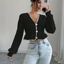 Raffinea blusa casual de manga larga con botones de unicolor, para uso diario