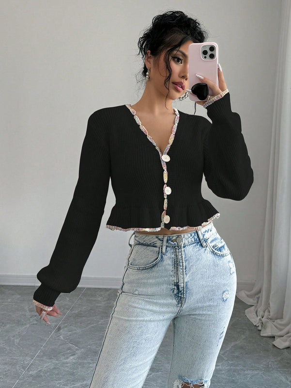 Raffinea blusa casual de manga larga con botones de unicolor, para uso diario
