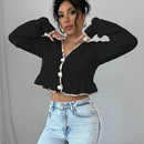 Raffinea blusa casual de manga larga con botones de unicolor, para uso diario