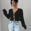 Raffinea blusa casual de manga larga con botones de unicolor, para uso diario