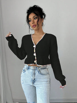 Raffinea blusa casual de manga larga con botones de unicolor, para uso diario