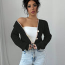 Raffinea blusa casual de manga larga con botones de unicolor, para uso diario