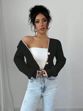 Raffinea blusa casual de manga larga con botones de unicolor, para uso diario