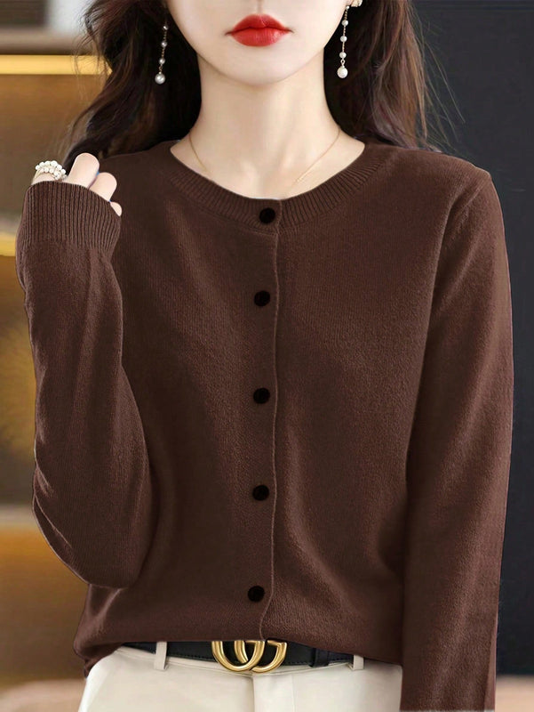 Essnce cardigan suelto y casual de mujer de un solo abotonado, de color liso, manga larga, para otono/invierno