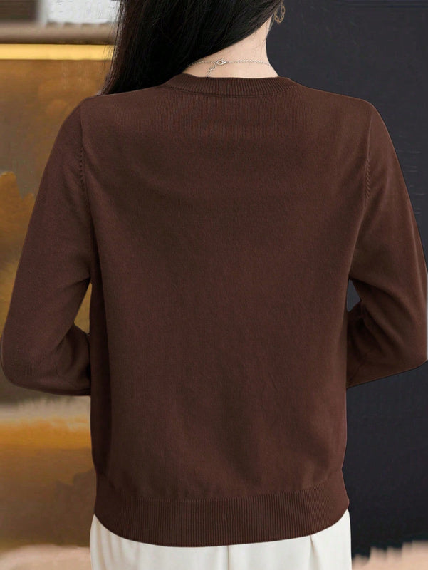 Essnce cardigan suelto y casual de mujer de un solo abotonado, de color liso, manga larga, para otono/invierno