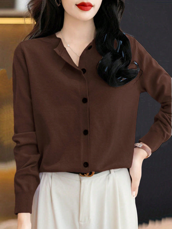 Essnce cardigan suelto y casual de mujer de un solo abotonado, de color liso, manga larga, para otono/invierno