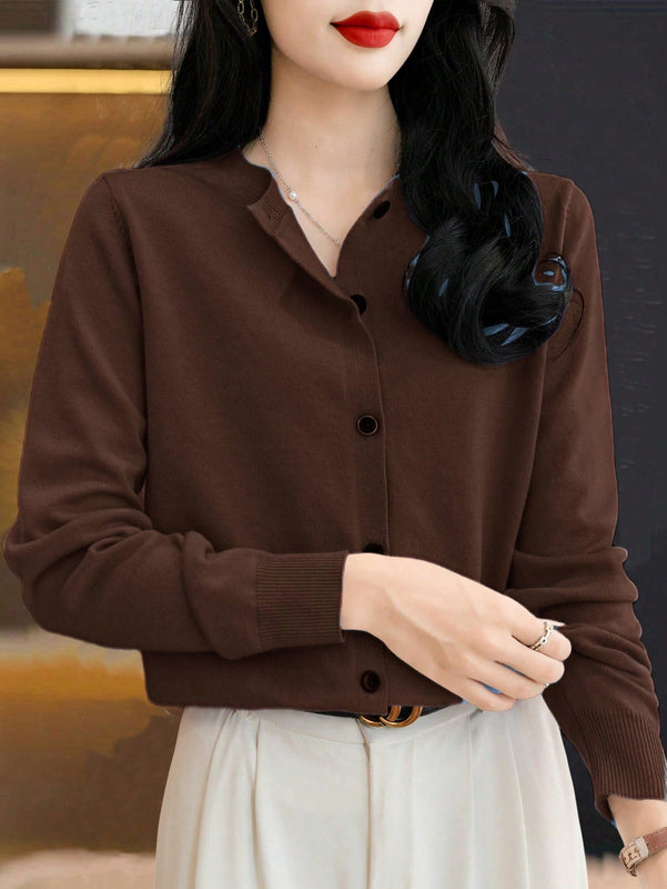 Essnce cardigan suelto y casual de mujer de un solo abotonado, de color liso, manga larga, para otono/invierno