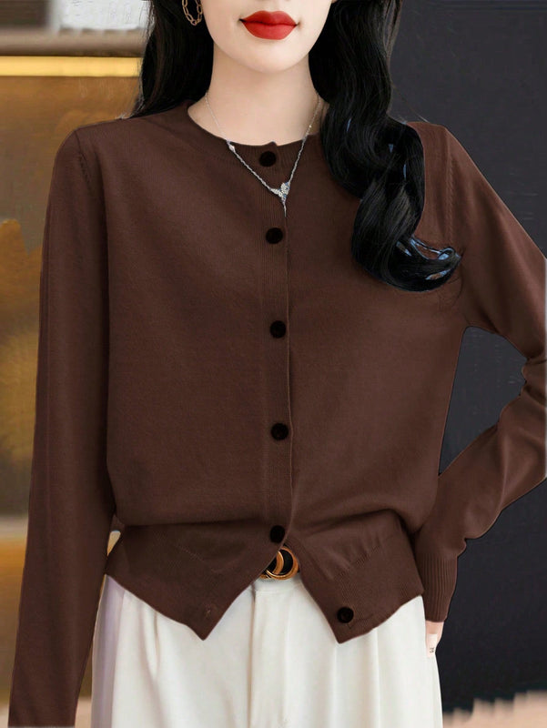 Essnce cardigan suelto y casual de mujer de un solo abotonado, de color liso, manga larga, para otono/invierno