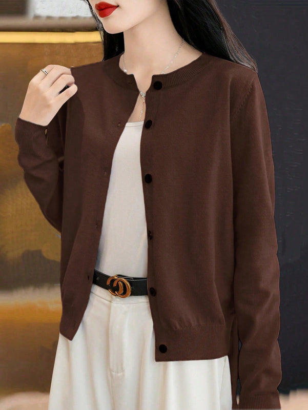 Essnce cardigan suelto y casual de mujer de un solo abotonado, de color liso, manga larga, para otono/invierno