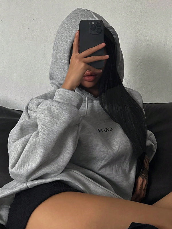 Dazy sudadera con capucha minimalista con estampado de letras para mujer, uso casual diario