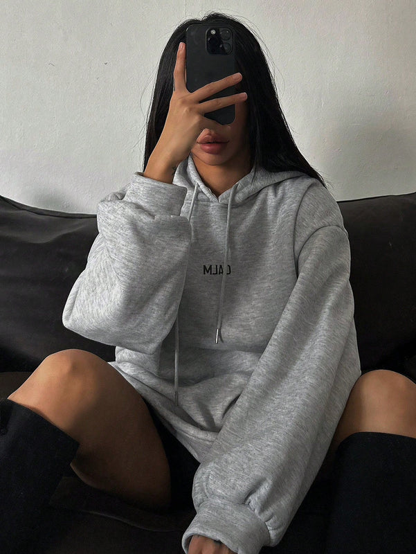 Dazy sudadera con capucha minimalista con estampado de letras para mujer, uso casual diario