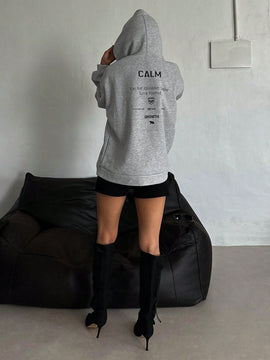 Dazy sudadera con capucha minimalista con estampado de letras para mujer, uso casual diario