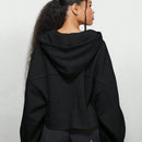 Sumwon women sudadera con capucha corta, de mangas completas, de bordes crudos y con forma de caja