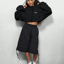 Sumwon women sudadera con capucha corta, de mangas completas, de bordes crudos y con forma de caja