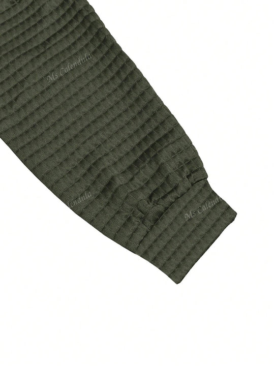 Sudadera holgada con capucha y tejido de rejilla tipo gofre con mangas largas, otono