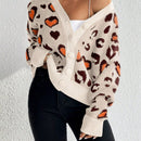 Essnce cardigan de manga larga con hombros caidos y estampado de leopardo para mujer, otono/invierno