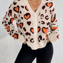 Essnce cardigan de manga larga con hombros caidos y estampado de leopardo para mujer, otono/invierno